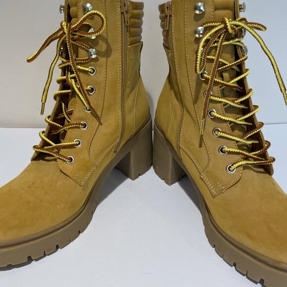 VTG Y2K Nine West Lace-Up Lug Sole Combat Boots Size 11M Beige Chunky Retro - Picture 10 of 12